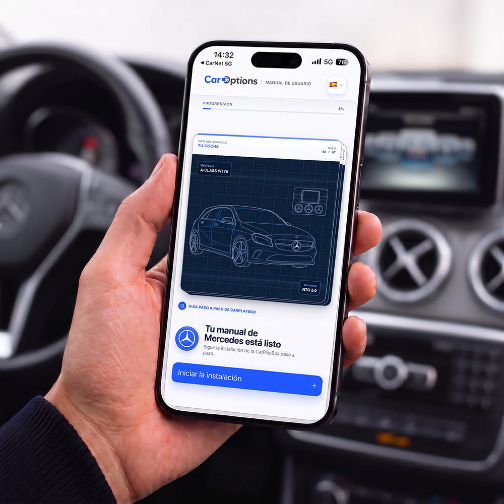 Manual digital de instalación CarOptions específico para el vehículo en un smartphone